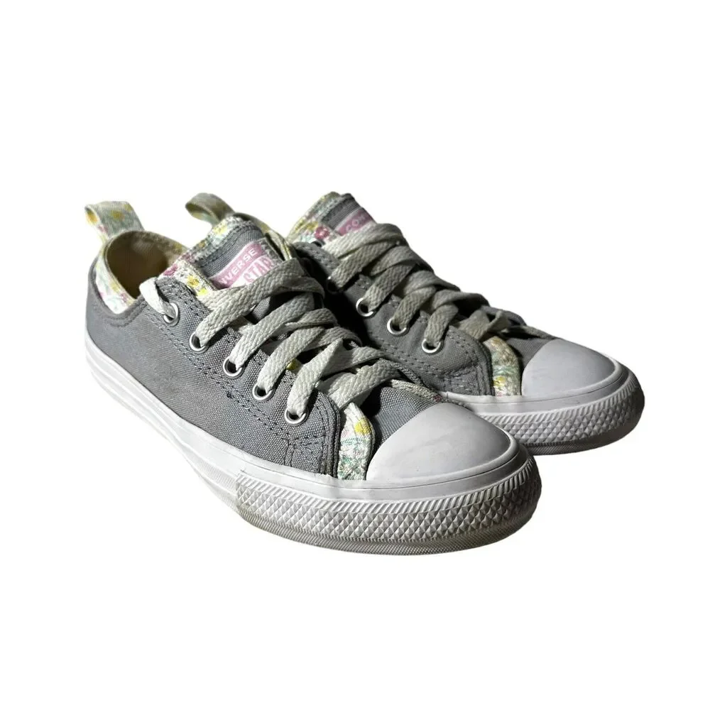 Converse Chuck Taylor All Star Junior Girl's Size 2  Double Tongue Gray Floral